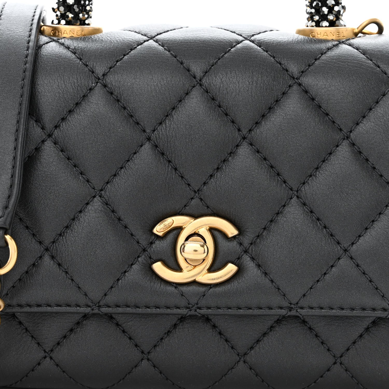 Chanel Calfskin Strass Quilted Extra Mini Coco Handle Flap Dark Grey 7 of 12