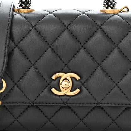 Chanel Calfskin Strass Quilted Extra Mini Coco Handle Flap Dark Grey 7 of 12