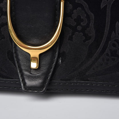 Gucci Suede Calfskin Brocade Soft Stirrup Clutch Black 10 of 11