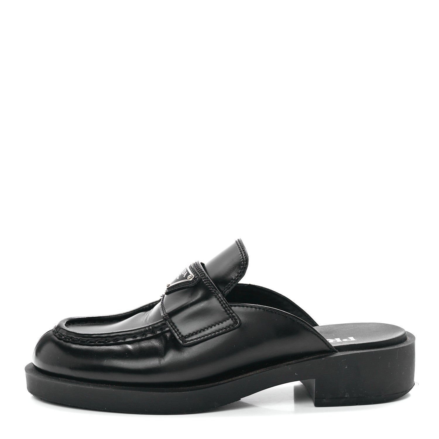 Prada Spazzolato Triangle 40mm Loafer Mules 37 Black 1 of 8