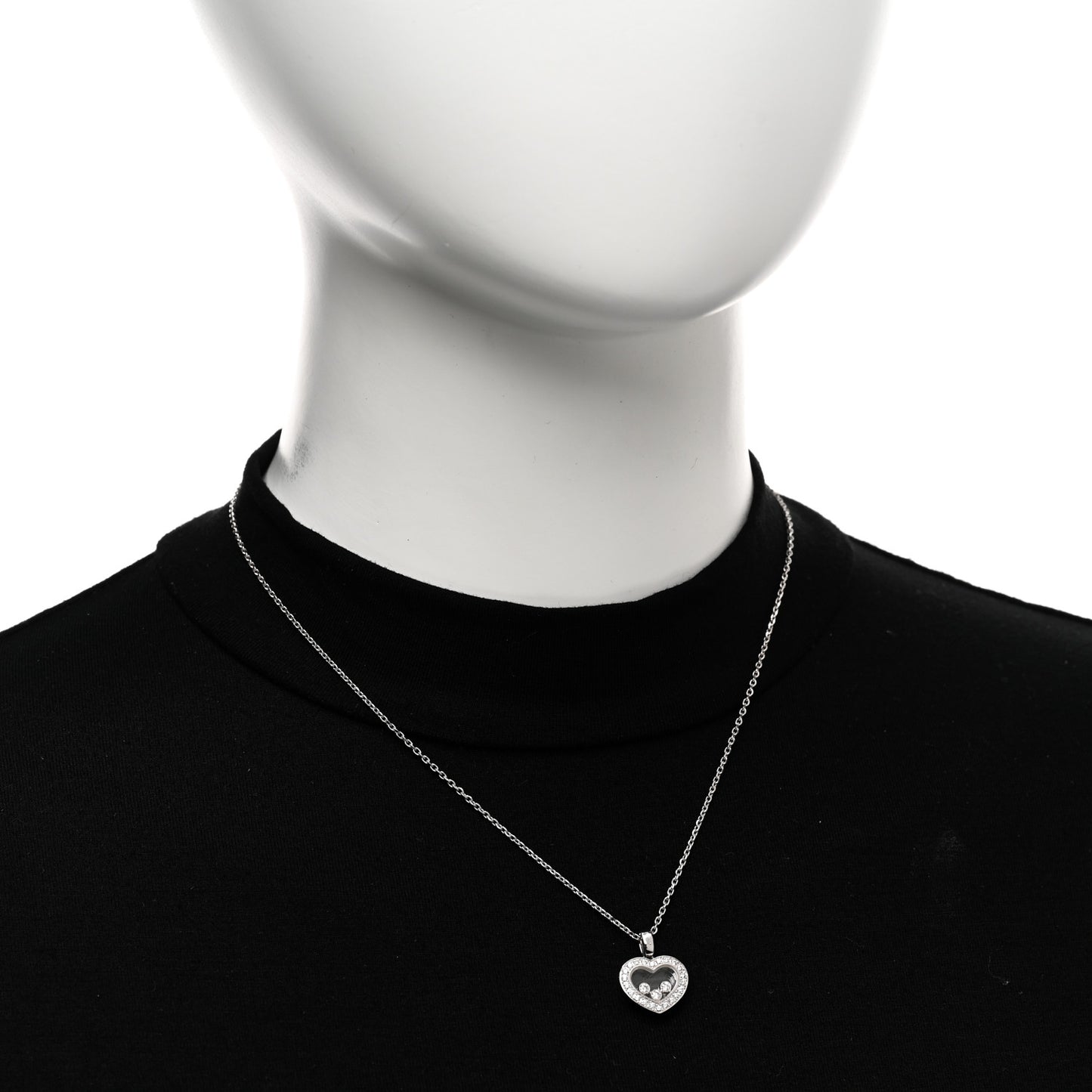 18K White Gold 3 Diamond Happy Diamond Icons Heart Pendant Necklace
