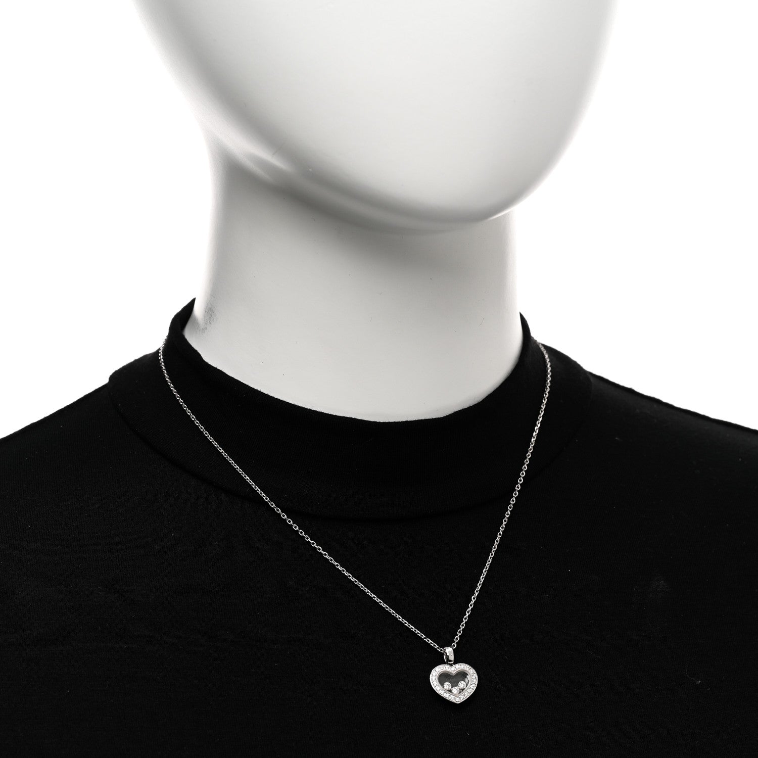 Chopard 18K White Gold 3 Diamond Happy Diamond Icons Heart Pendant Necklace 2 of 5