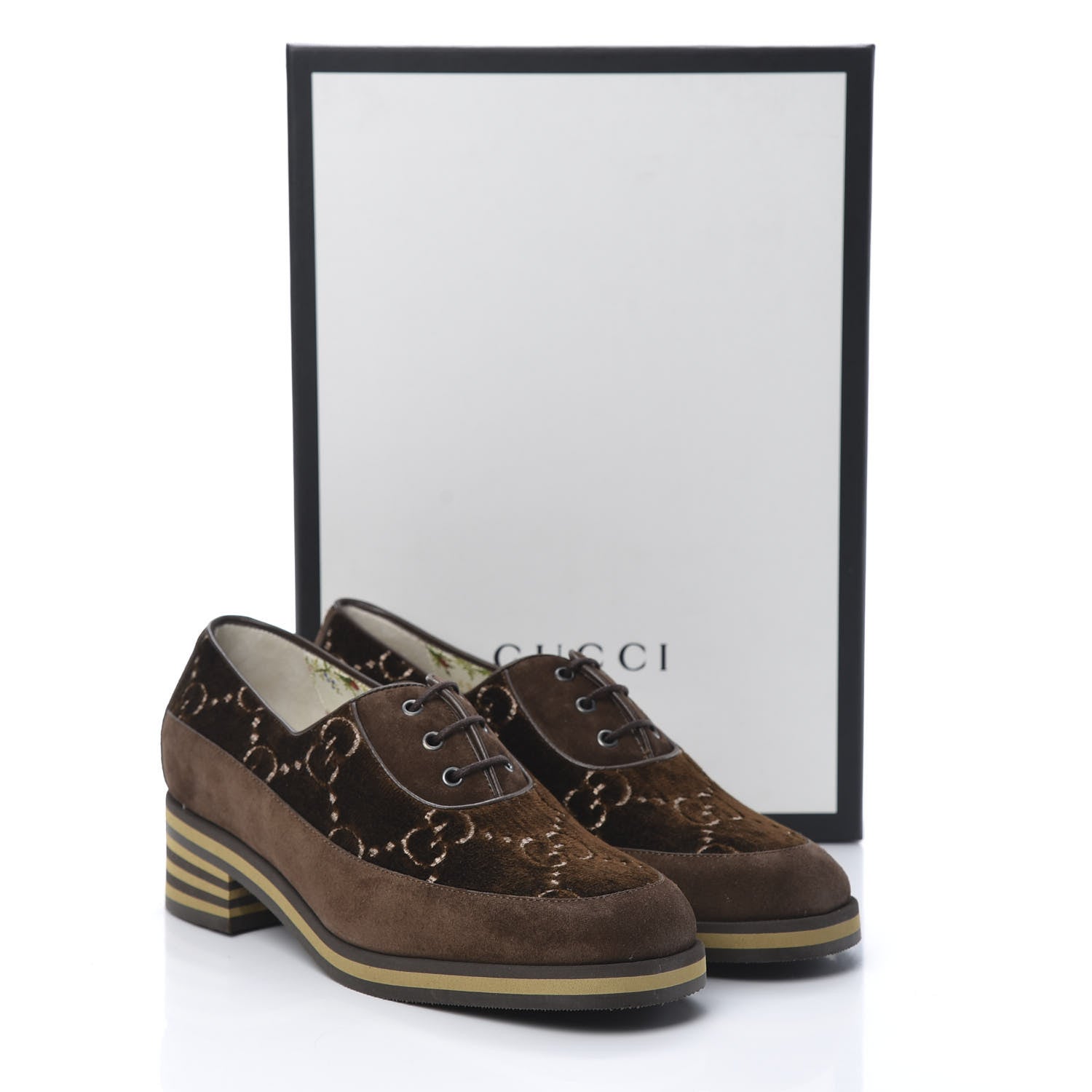 Gucci Velvet GG Monogram Thompson Derby Loafers 37 Vintage Cocoa Brown 9 of 9