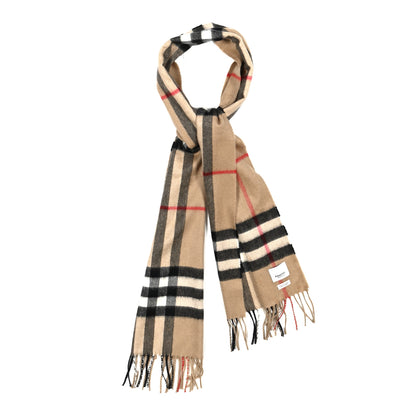 Burberry Cashmere Giant Check Fringe Scarf Archive Beige 1 of 5