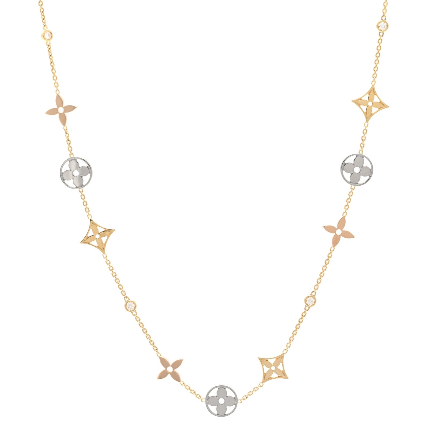 18K Yellow White Rose Gold Diamond Idylle Blossom Station Necklace