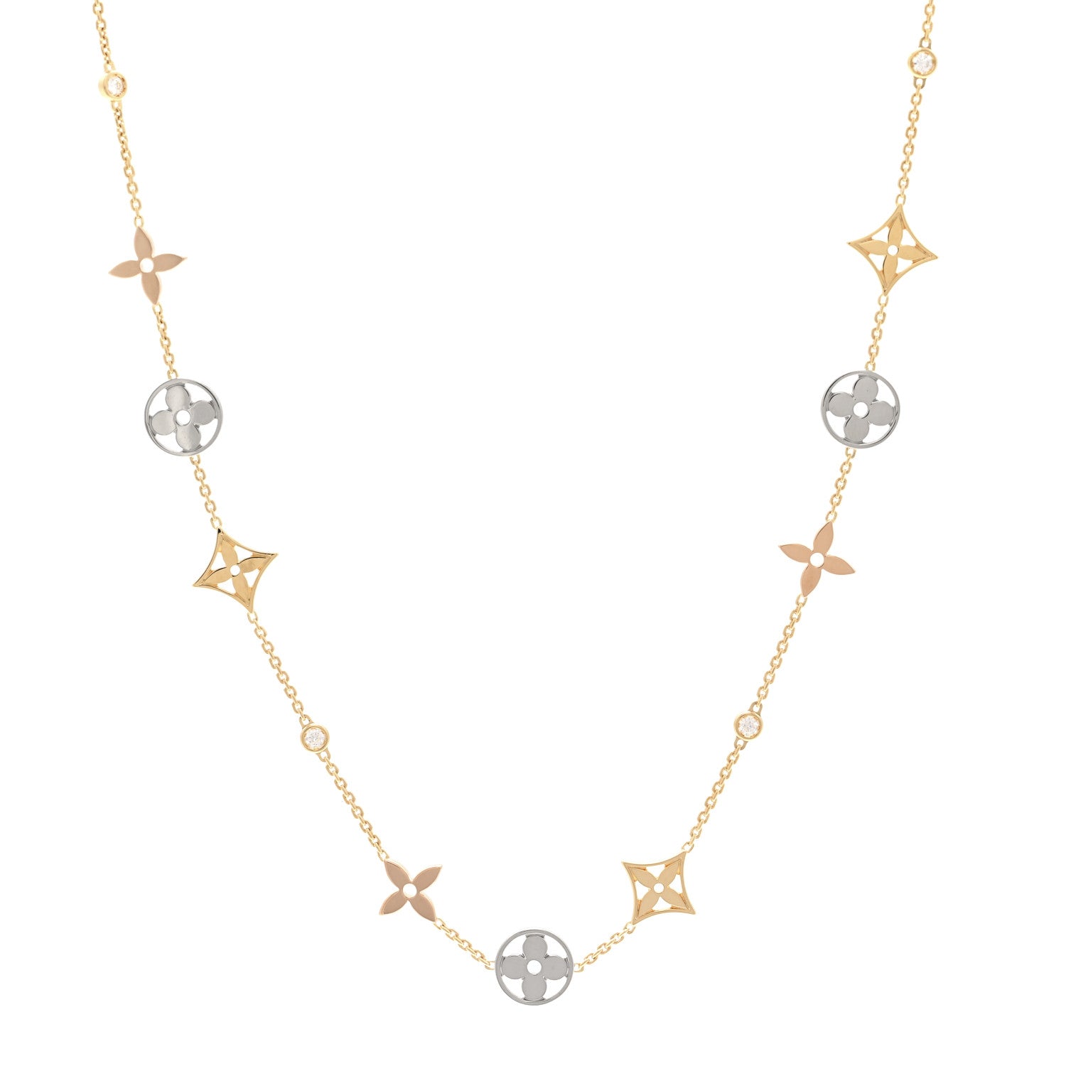 Louis Vuitton 18K Yellow White Rose Gold Diamond Idylle Blossom Station Necklace 1 of 4