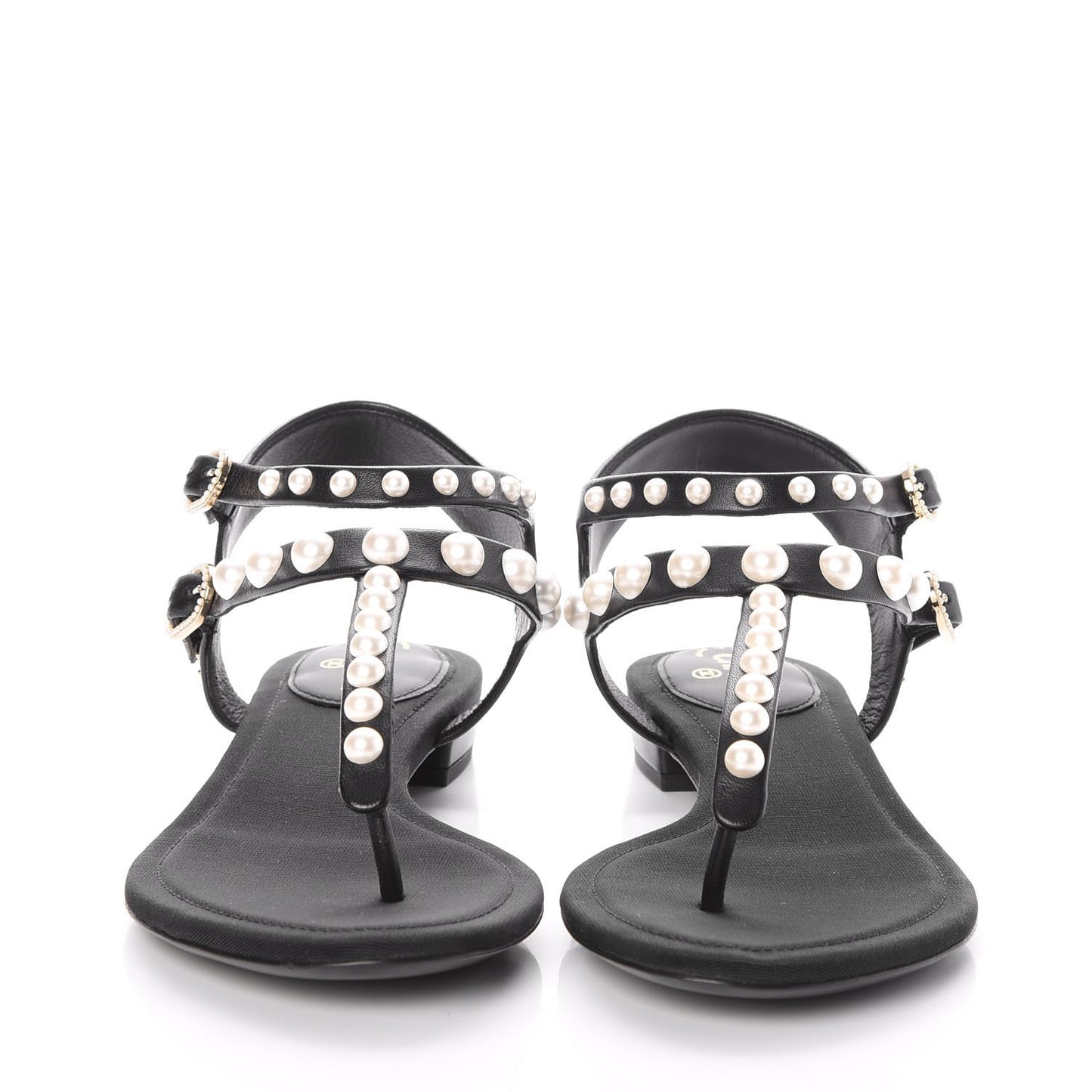 Lambskin Pearl Thong Sandals 36 Black