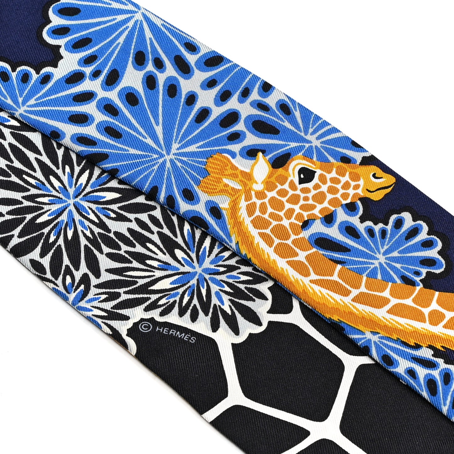 Silk The Three Graces Twilly Bleu Nuit Gold Black