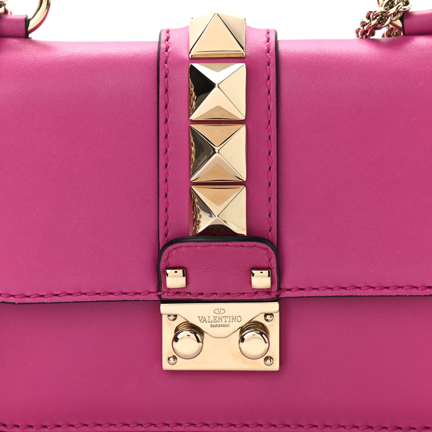 Vitello Mini Glam Lock Rockstud Flap Fuxia