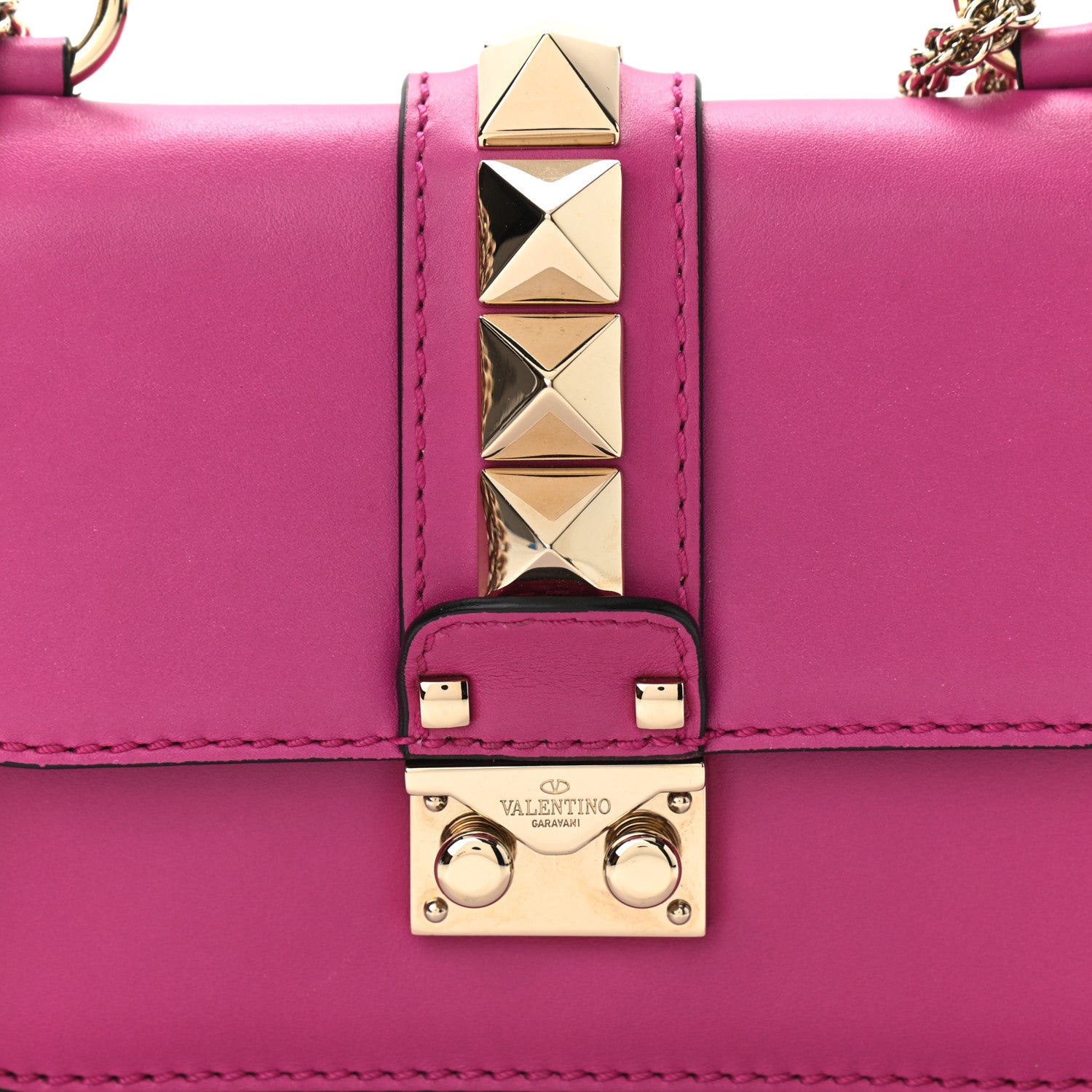 Valentino Garavani Vitello Mini Glam Lock Rockstud Flap Fuxia 7 of 9