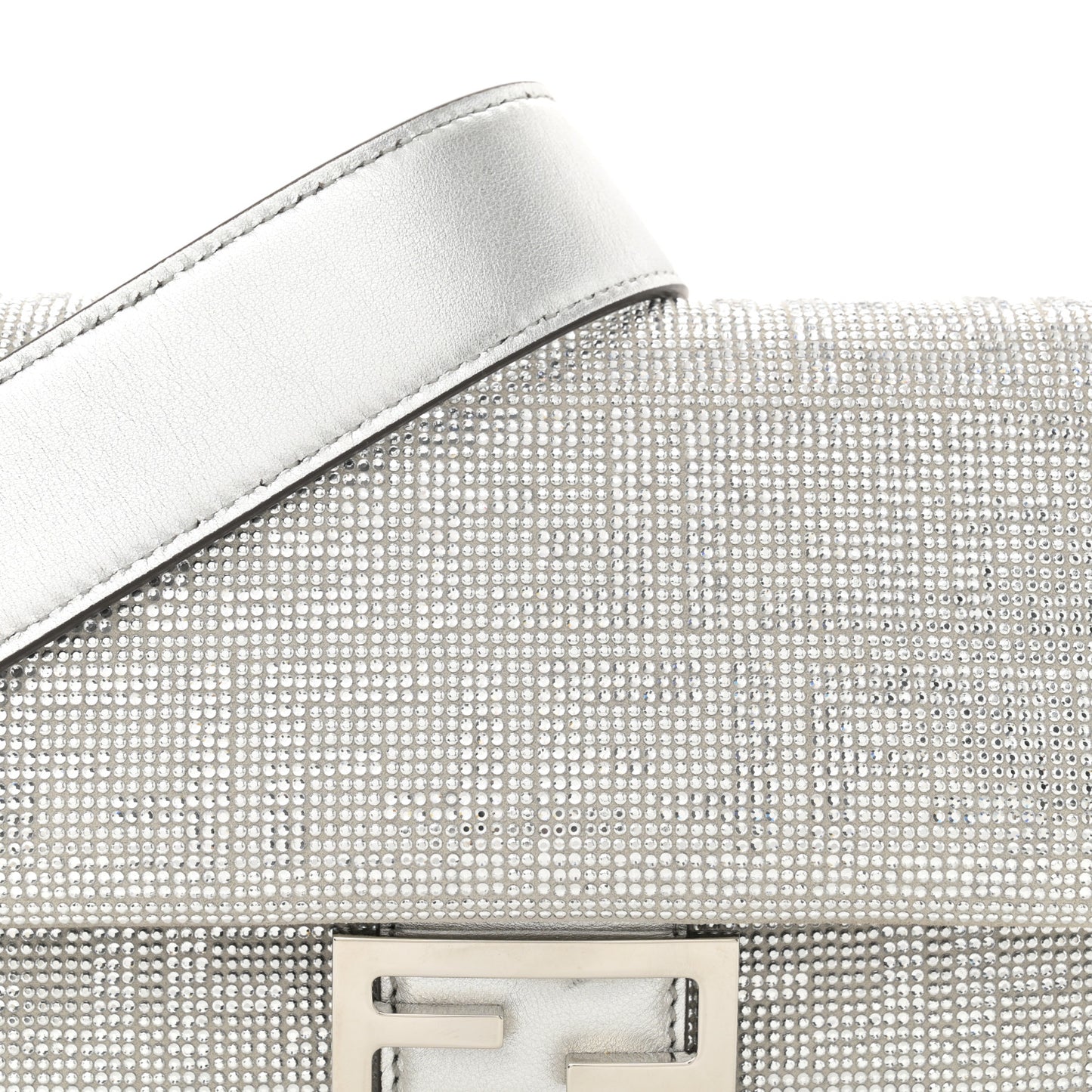 Crystal Vitello Laminato FF Medium Baguette Crystal Argento