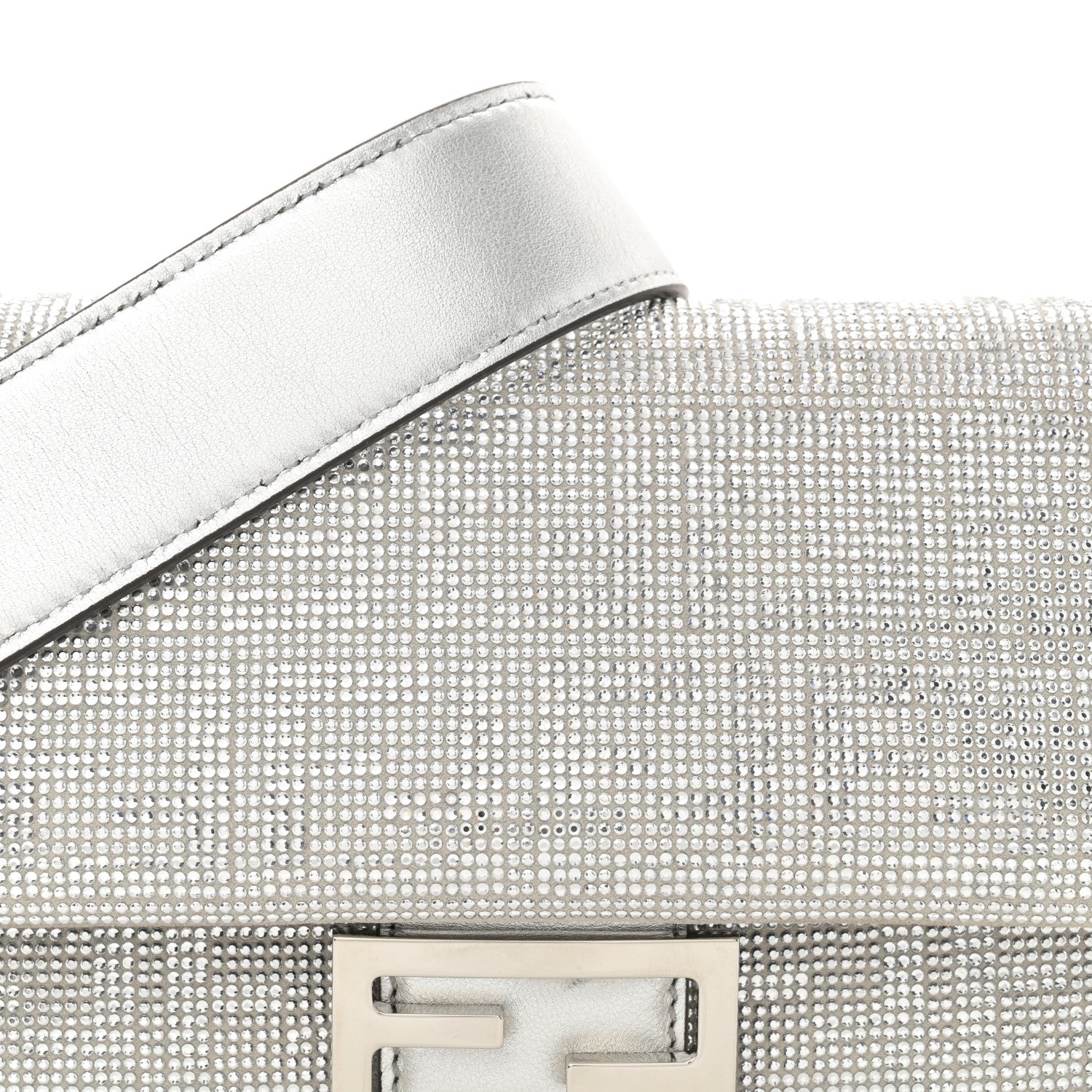 Fendi Crystal Vitello Laminato FF Medium Baguette Crystal Argento 8 of 12