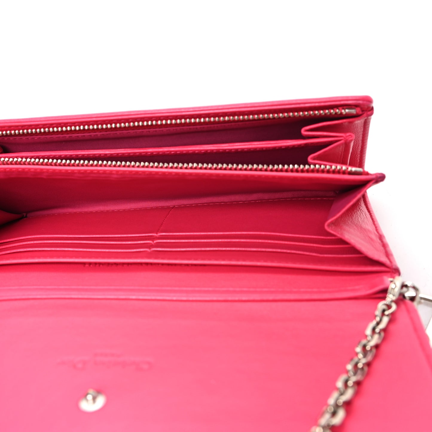 Lambskin Cannage Lady Dior Rendezvous Wallet On Chain Fuchsia