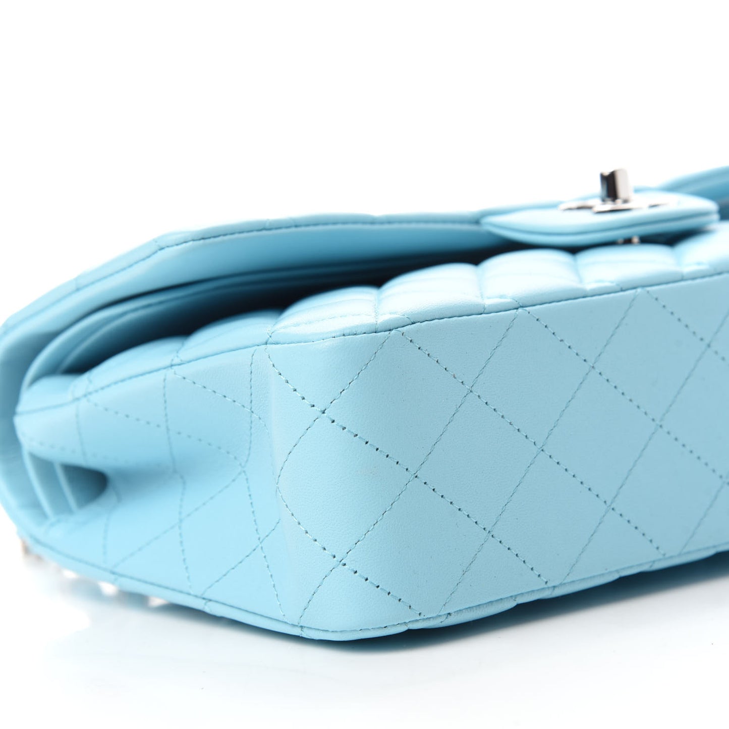 Lambskin Quilted Medium Double Flap Neon Blue