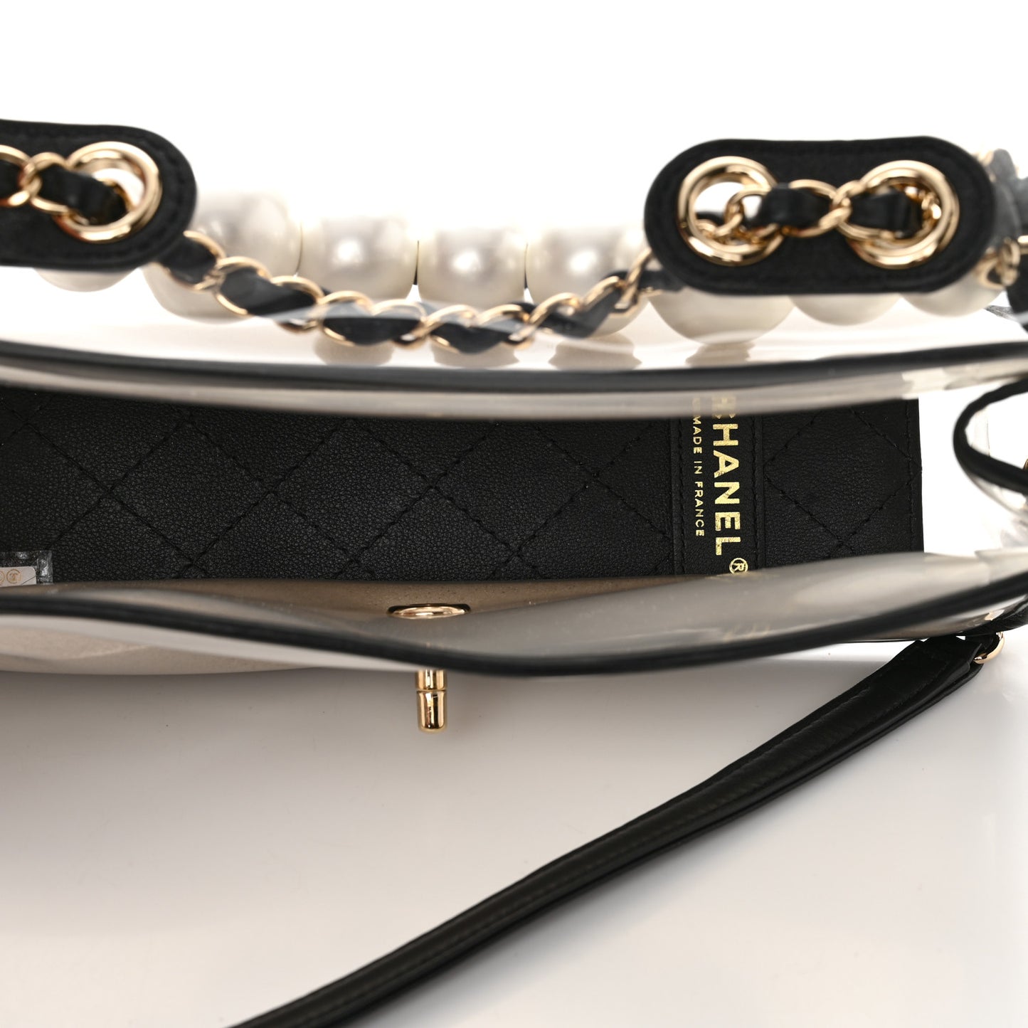 Lambskin PVC Sand By The Sea Flap With Pearl Strap Black