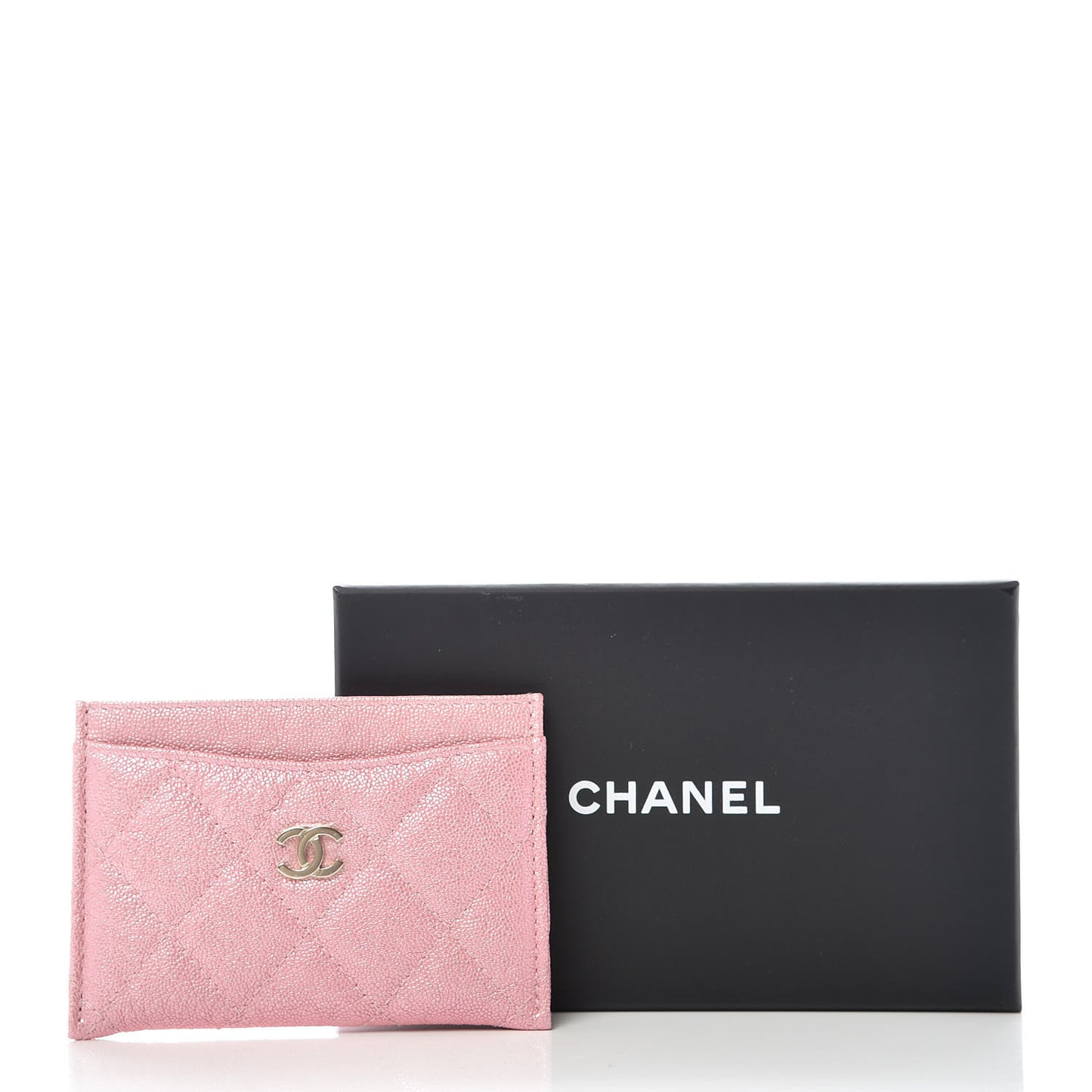 Iridescent Caviar Quilted Card Holder Rose Pink