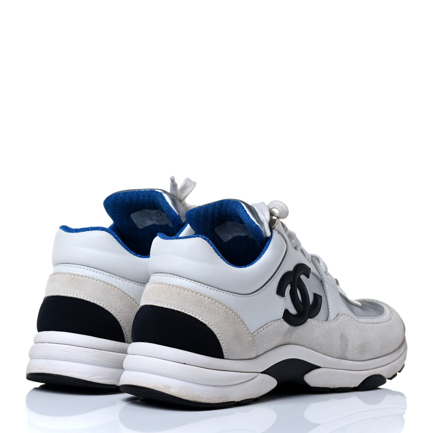 Suede Calfskin Womens CC Sneakers 37 White Silver Blue