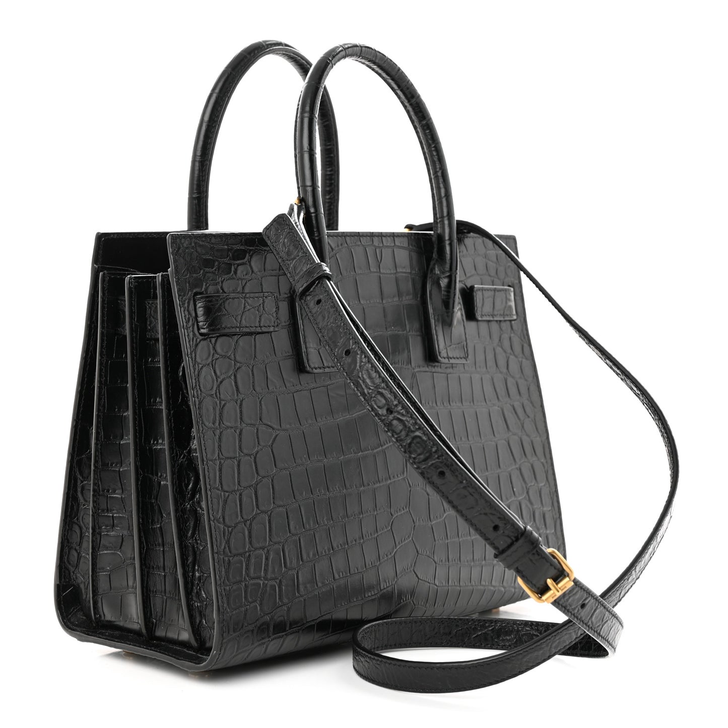 Calfskin Crocodile Embossed Baby Sac De Jour Black
