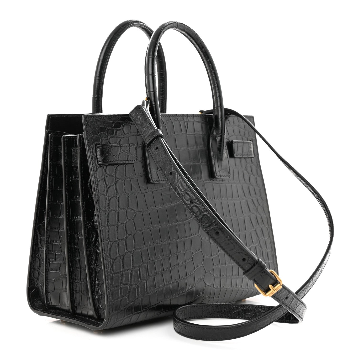 Saint Laurent Calfskin Crocodile Embossed Baby Sac De Jour Black 3 of 10