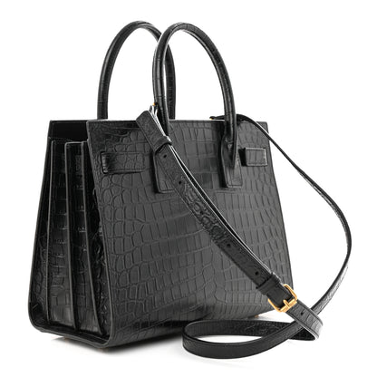 Saint Laurent Calfskin Crocodile Embossed Baby Sac De Jour Black 3 of 10