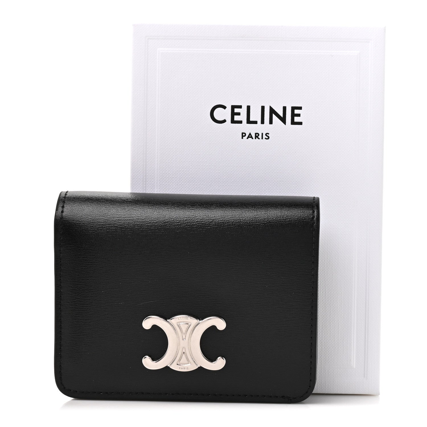 Celine Shiny Calfskin Triomphe Compact Wallet Black 10 of 10