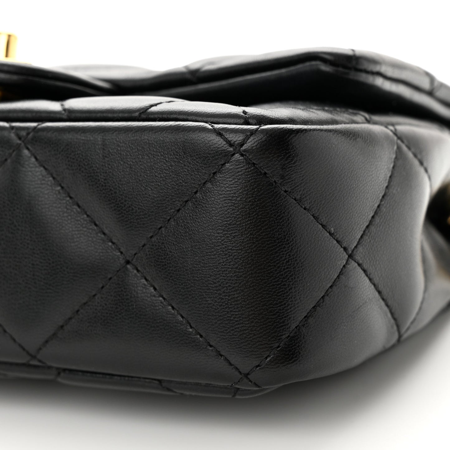 Lambskin Resin Quilted Top Handle Flap Black