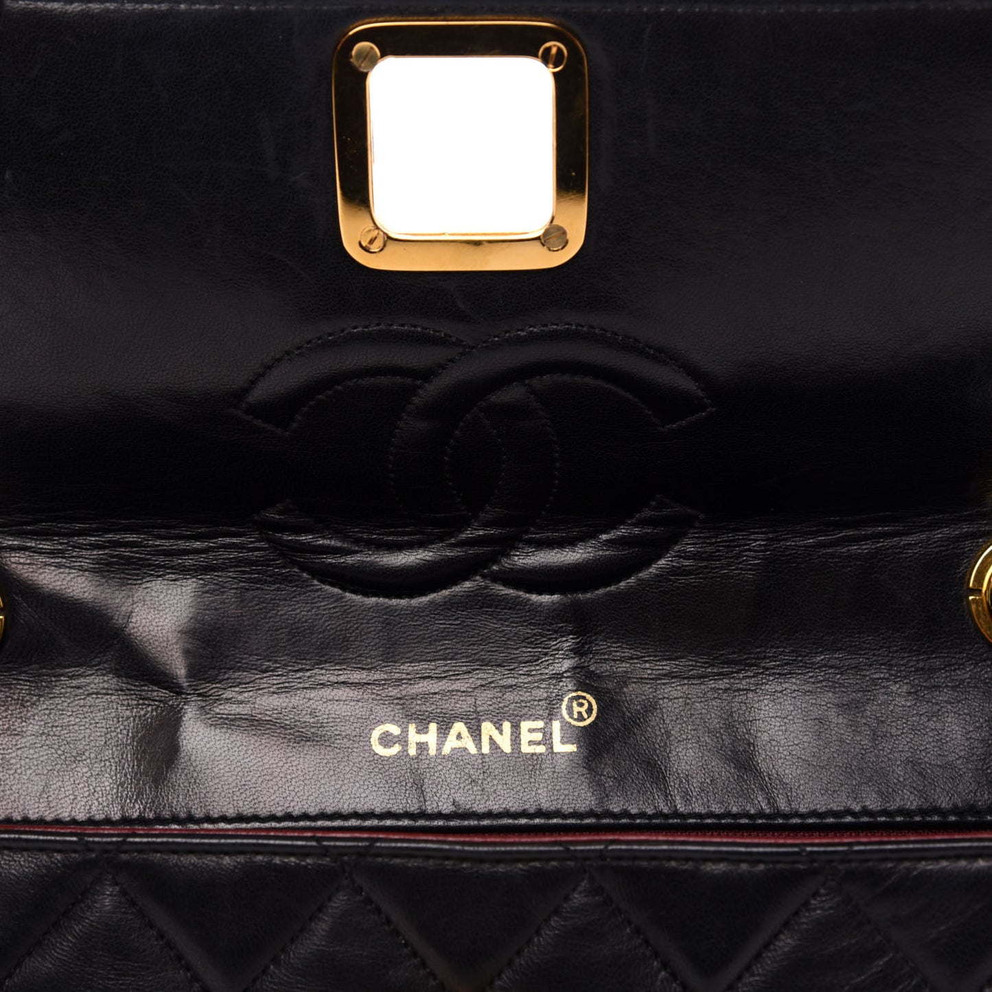 Lambskin Quilted Push Lock Flap Bag Black