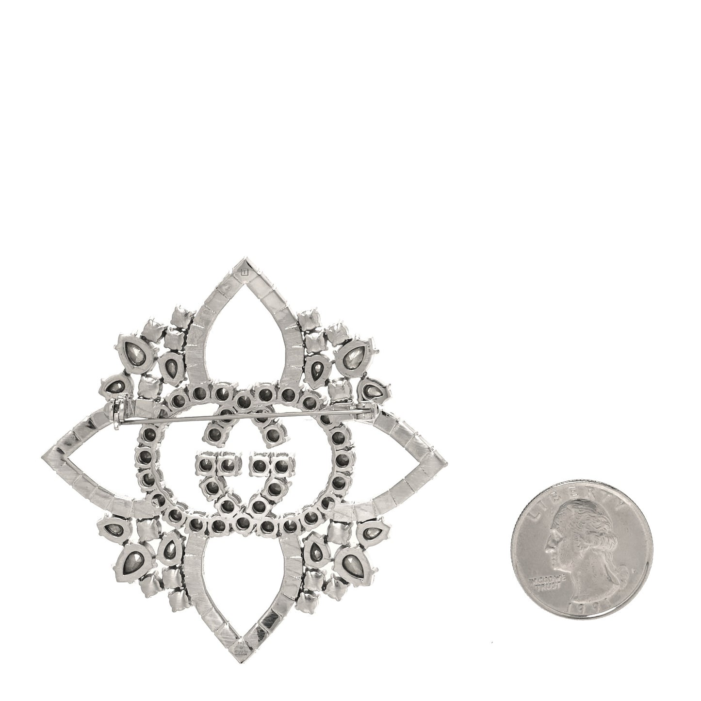 Metal Crystal GG Brooch Silver