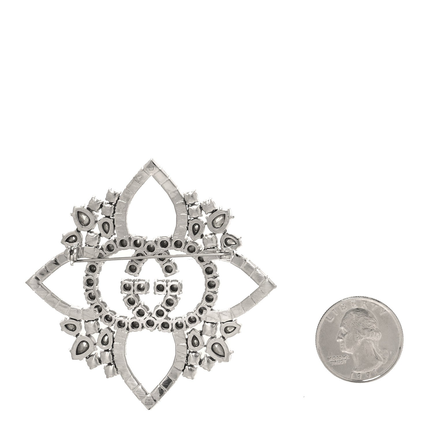 Gucci Metal Crystal GG Brooch Silver 2 of 3