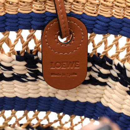 Loewe Elephant Grass Fabric Calfskin Woven Basket Tote Natural Blue 6 of 10