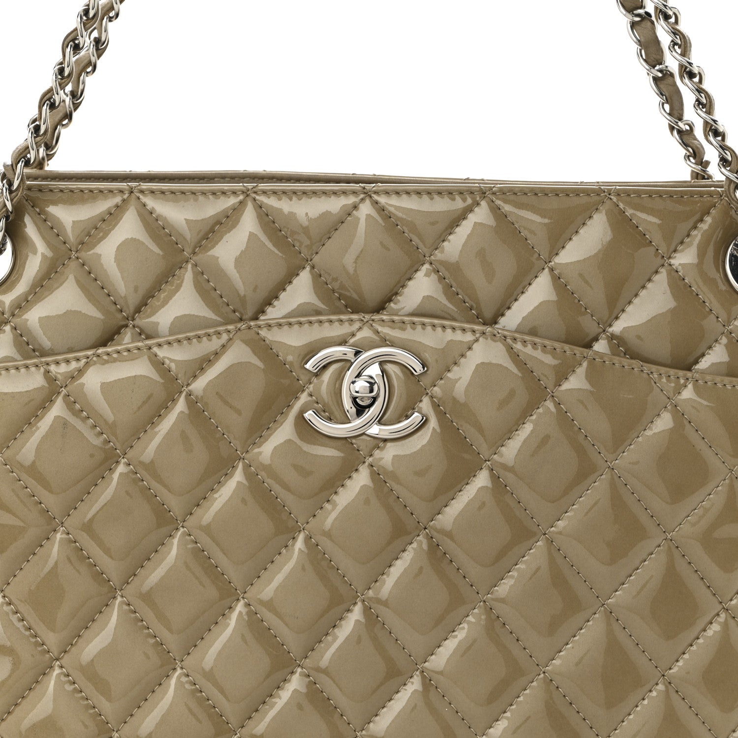 Chanel Patent Quilted Accordion Shopping Tote Beige 9 of 15