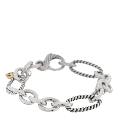 David Yurman Sterling Silver 18K Yellow Gold Elongated Link Chain Bracelet 1 of 3