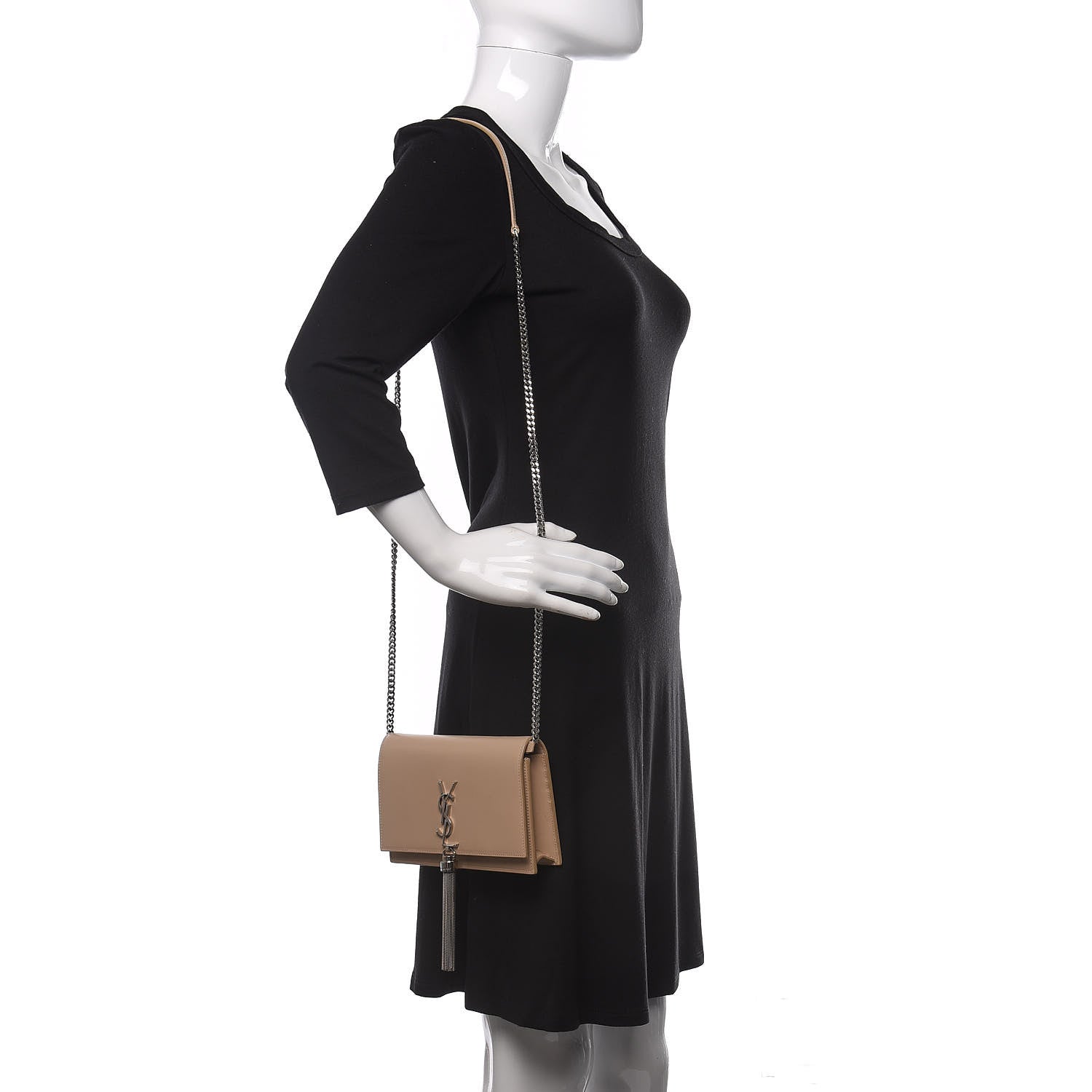 Saint Laurent Smooth Calfskin Classic Monogram Kate Tassel Chain Wallet Nude Powder 2 of 13
