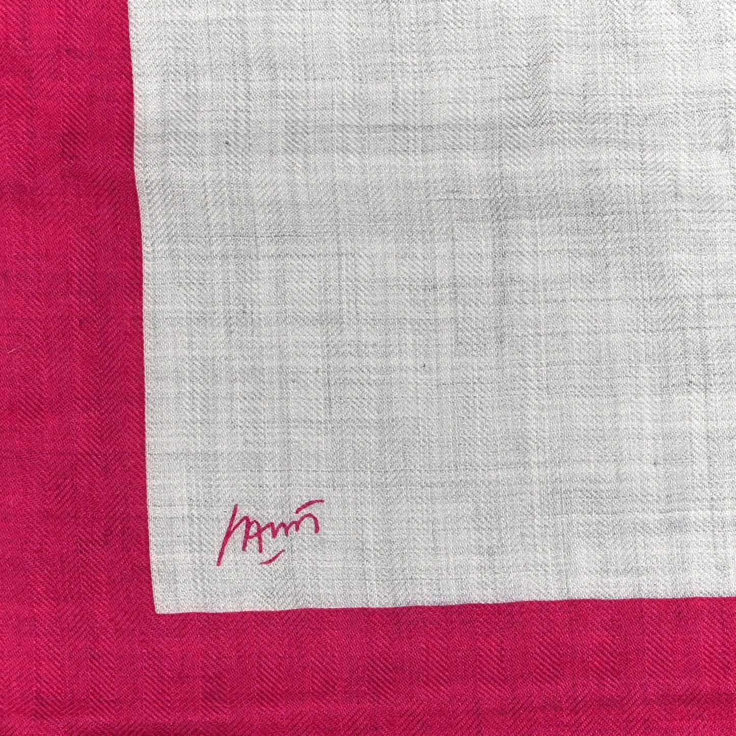 Cashmere Silk Chevaux Au Pre Shawl 140 Fuchsia Gris Chine Framboise