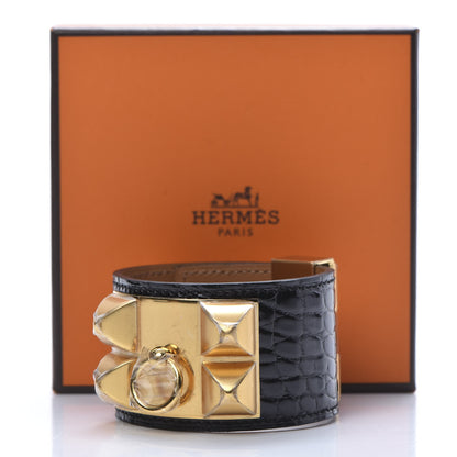 Hermes Shiny Alligator Collier De Chien CDC Bracelet T2 Black 8 of 8