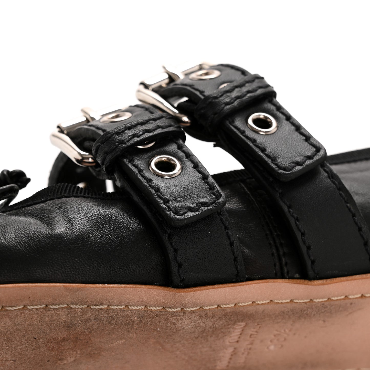 Nappa Vitello Nevada Double Buckle Ballerina Flats 36.5 Black