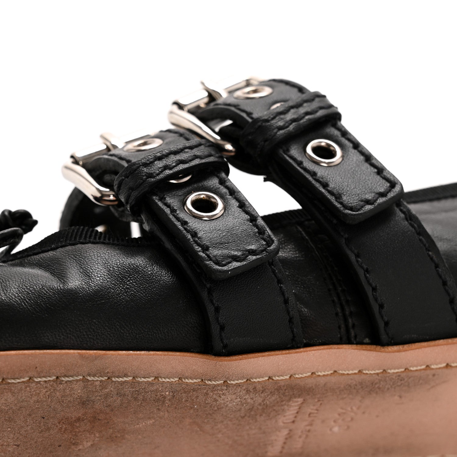 Miu Miu Nappa Vitello Nevada Double Buckle Ballerina Flats 36.5 Black 10 of 11