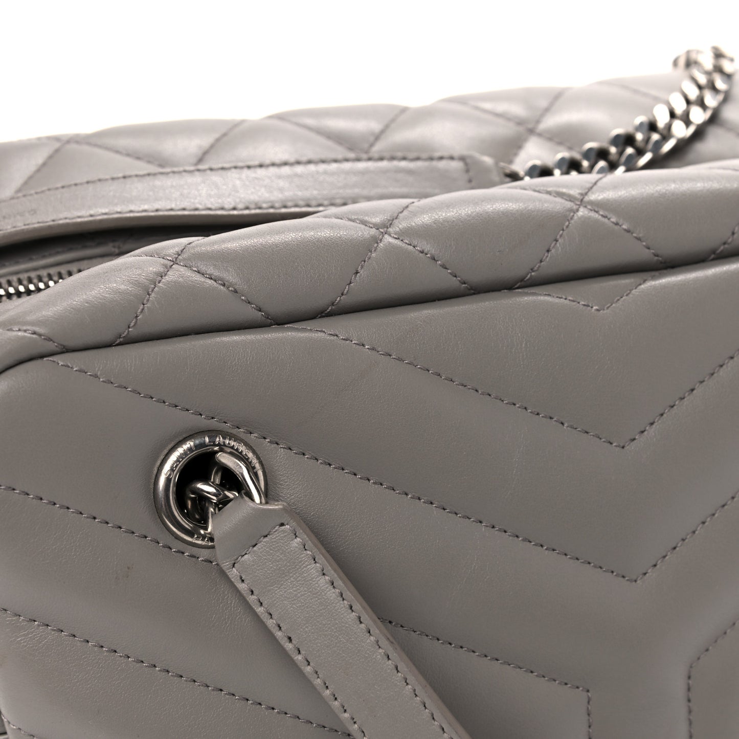 Calfskin Y Quilted Monogram Medium Loulou Bowling Bag Light Grey