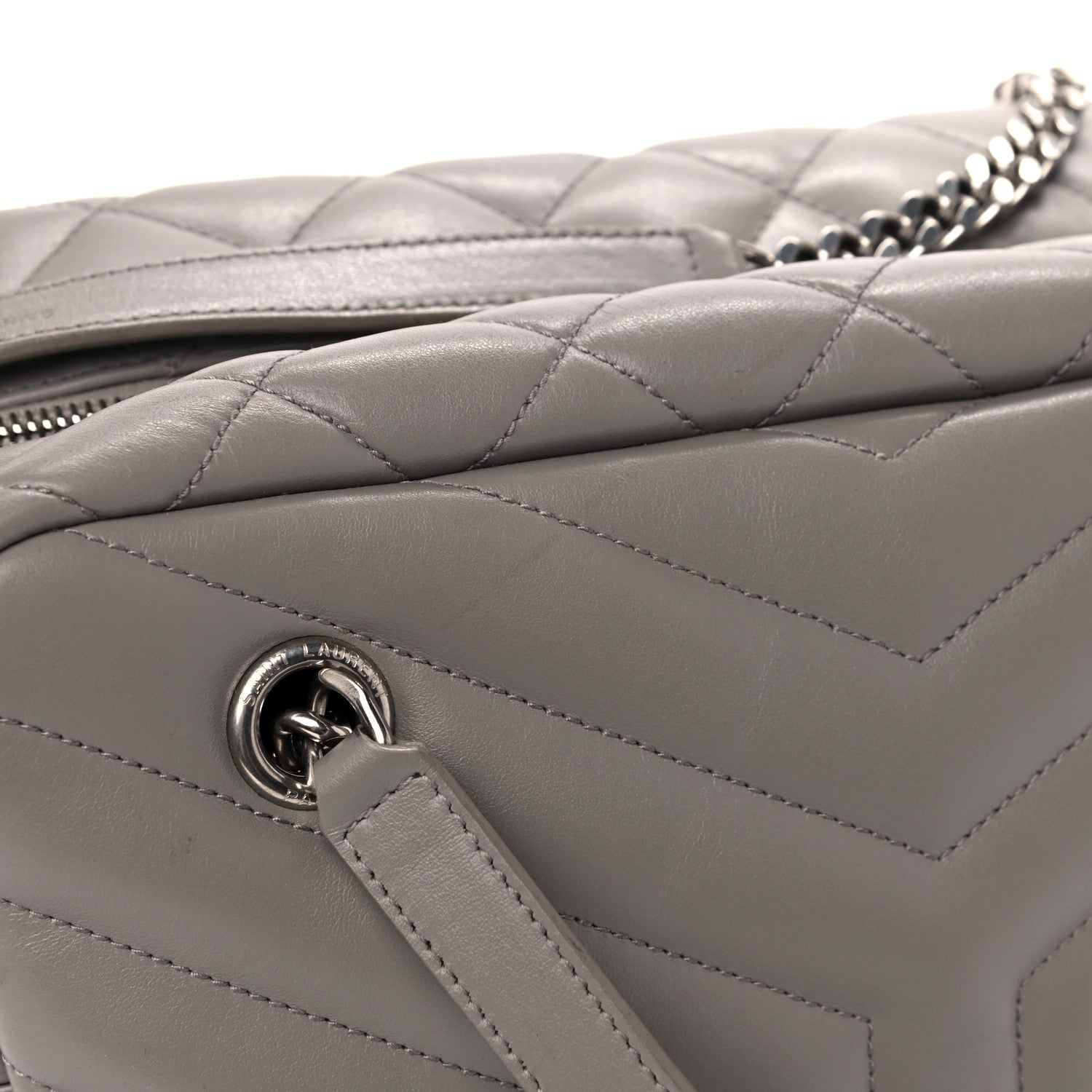 Saint Laurent Calfskin Y Quilted Monogram Medium Loulou Bowling Bag Light Grey 15 of 15