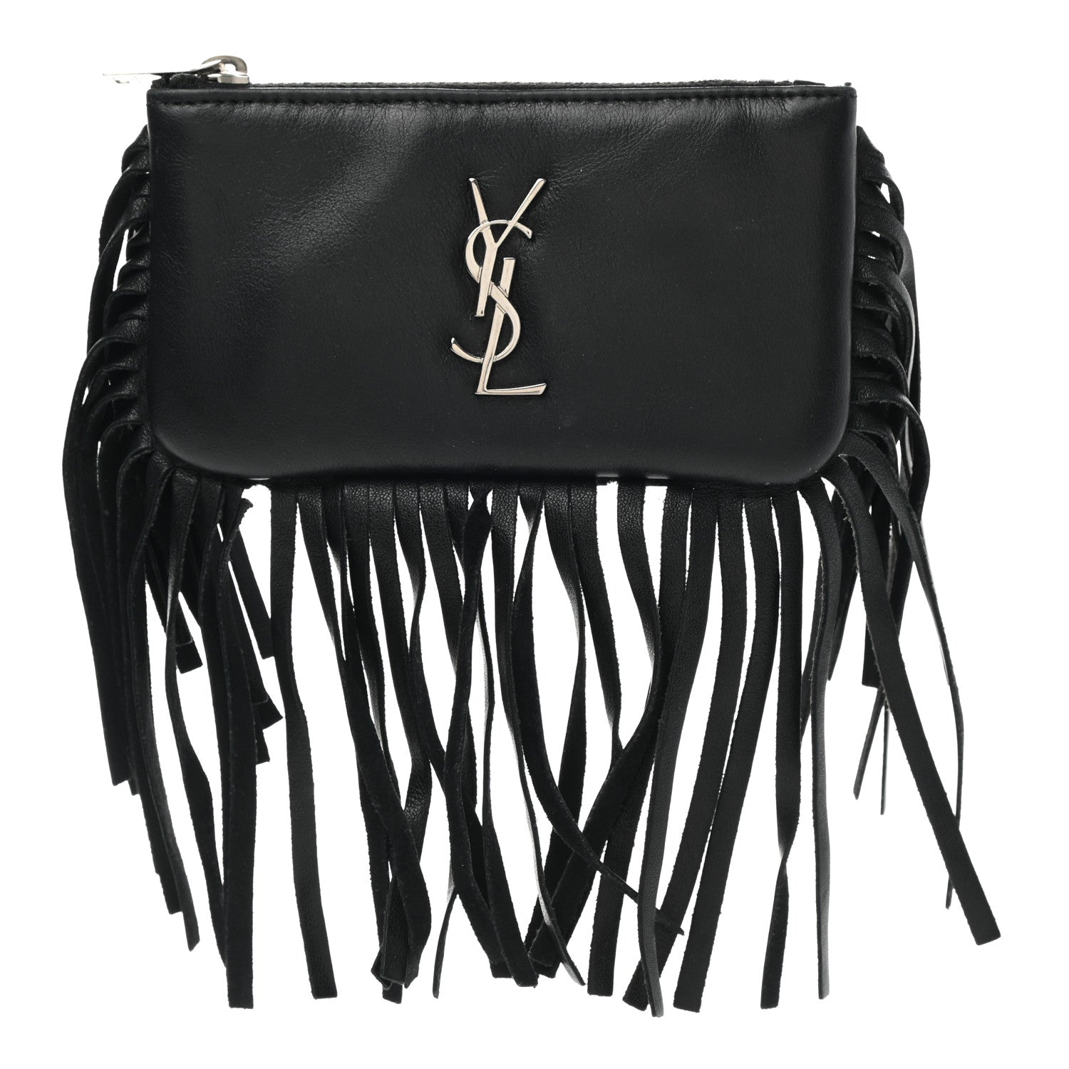 Saint Laurent Calfskin Monogram Small Fringe Key Pouch Black 1 of 7