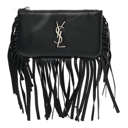 Saint Laurent Calfskin Monogram Small Fringe Key Pouch Black 1 of 7