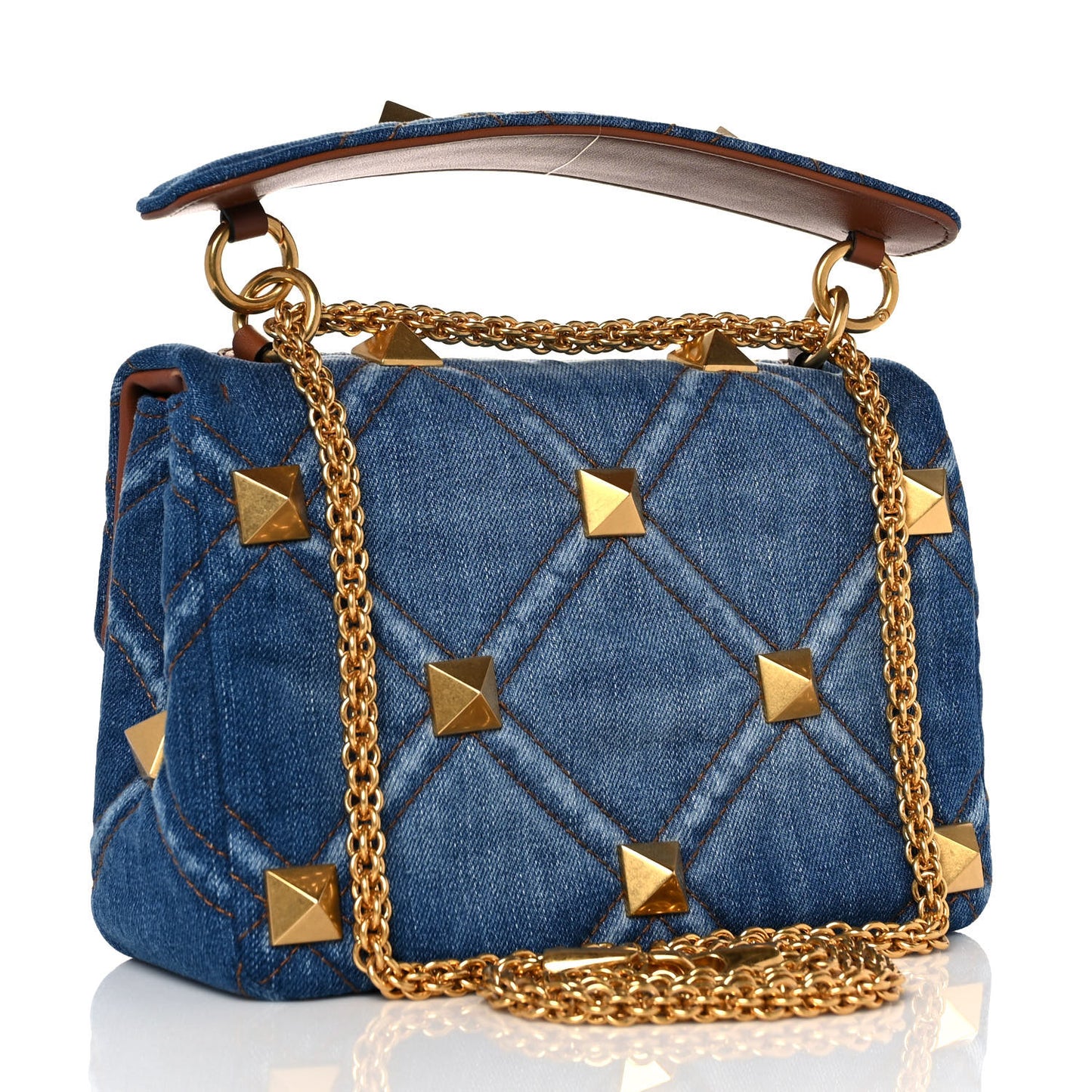 Denim Medium Roman Stud Shoulder Bag Light Denim Selleria