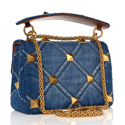 Valentino Garavani Denim Medium Roman Stud Shoulder Bag Light Denim Selleria 3 of 8