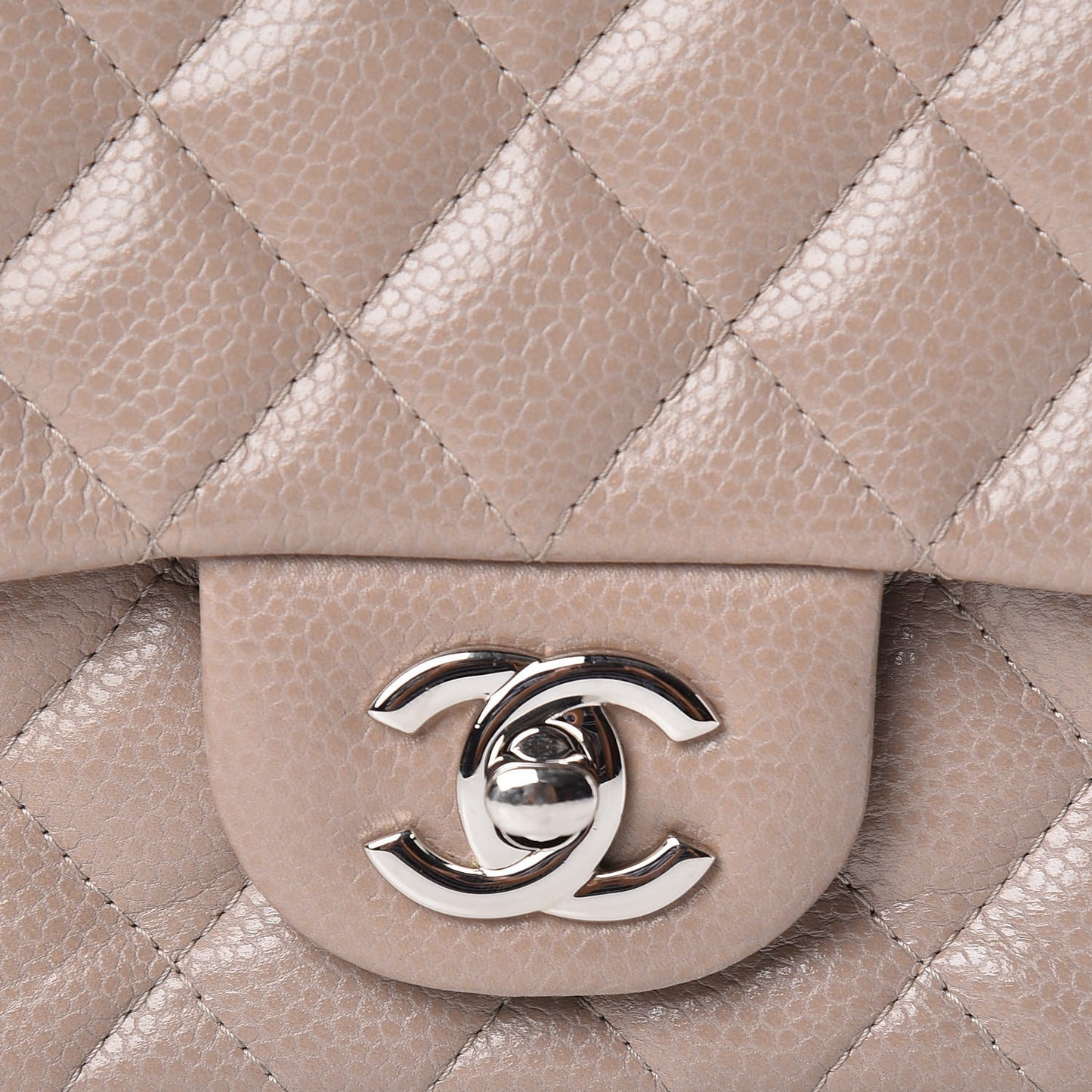 Caviar Quilted Mini Square Flap Taupe