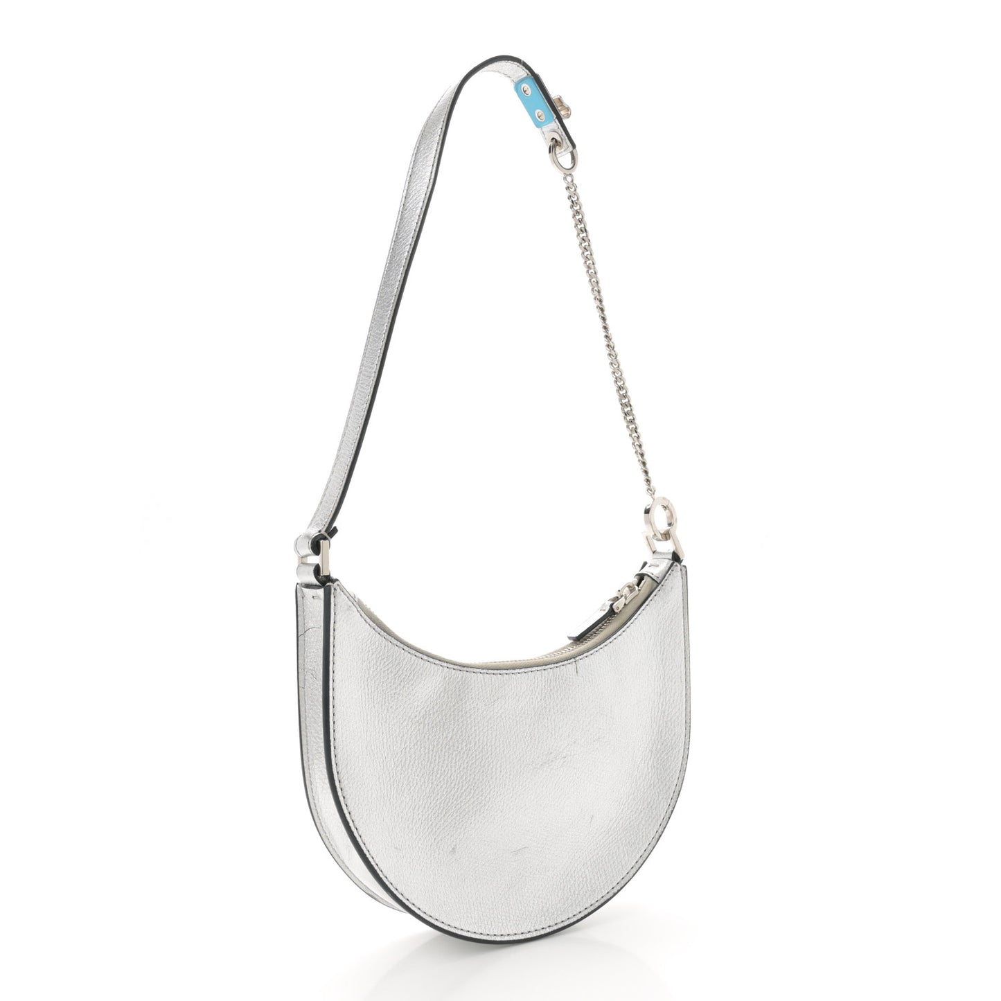 Metallic Grainy Calfskin Mini Vlogo Hobo Bag Silver