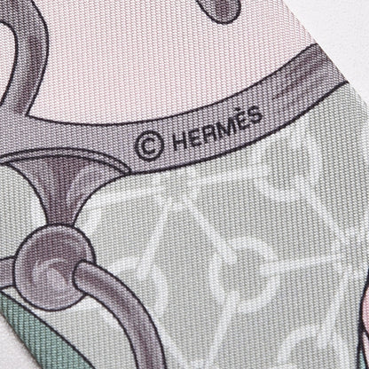 Hermes Silk La Promenade Du Matin Twilly Noir Rose Poudre Celadon 5 of 5