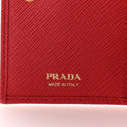 Prada Saffiano Metal Tri-Fold Compact Wallet Red 6 of 6
