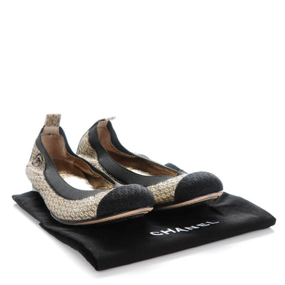 Chanel Metallic Lace Cap Toe Ballerina Flats 37.5 Black Gold 9 of 9