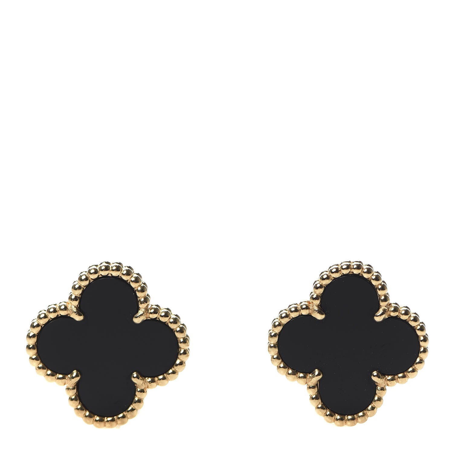 Van Cleef & Arpels 18K Yellow Gold Black Onyx Vintage Alhambra Earrings 1 of 4