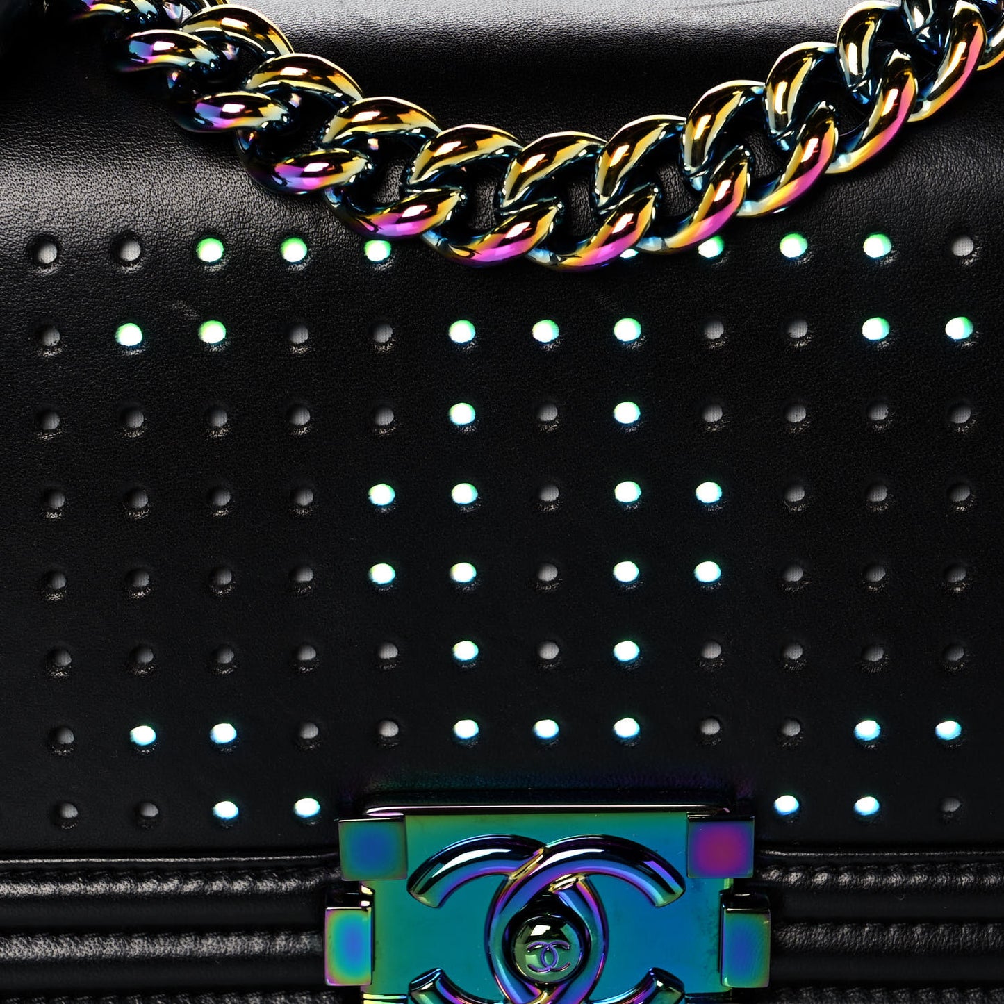 Lambskin LED Iridescent Metal Small Boy Flap Black Multicolor